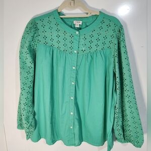 JCrew Green Eyelet Women's Top, Size XXL, NWT